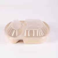 SUGARCANE MEAL TRAY BROWN DOUBLE COMP. WITH PP LID*250 PCS علب صحي  9010 مقسم
