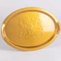 OVAL TRAY SMALL GOLDEN W/HAND 30PCS جاط بيضاوي بيد ذهبي صغير
