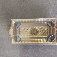 175CM GOLDEN RECT. TRAY W/DOM LID 400PCS علب دهبى غطاء شفاف