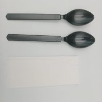 BLACK CUTLERY NAPKIN & 2SPOON كاتلري اسود نابكن 2 معلقه